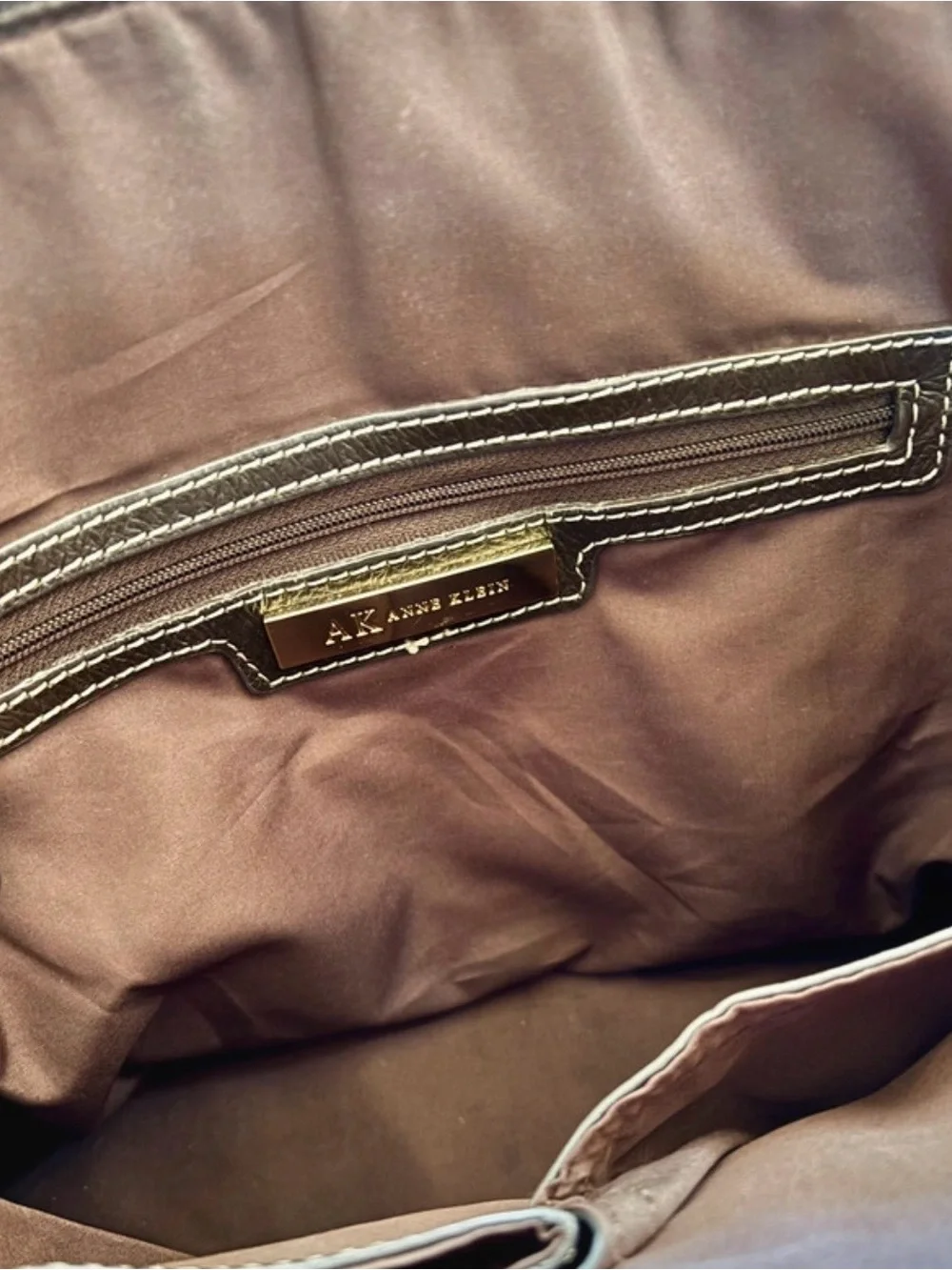 Anne Klein Brown Patterned Satchel with Dark Brown Trim and Gold Hardware